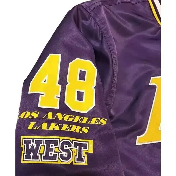 VTG 90s NBA LA LAKERS Los Angeles West 48 SATIN BOMBER JACKET NOWT